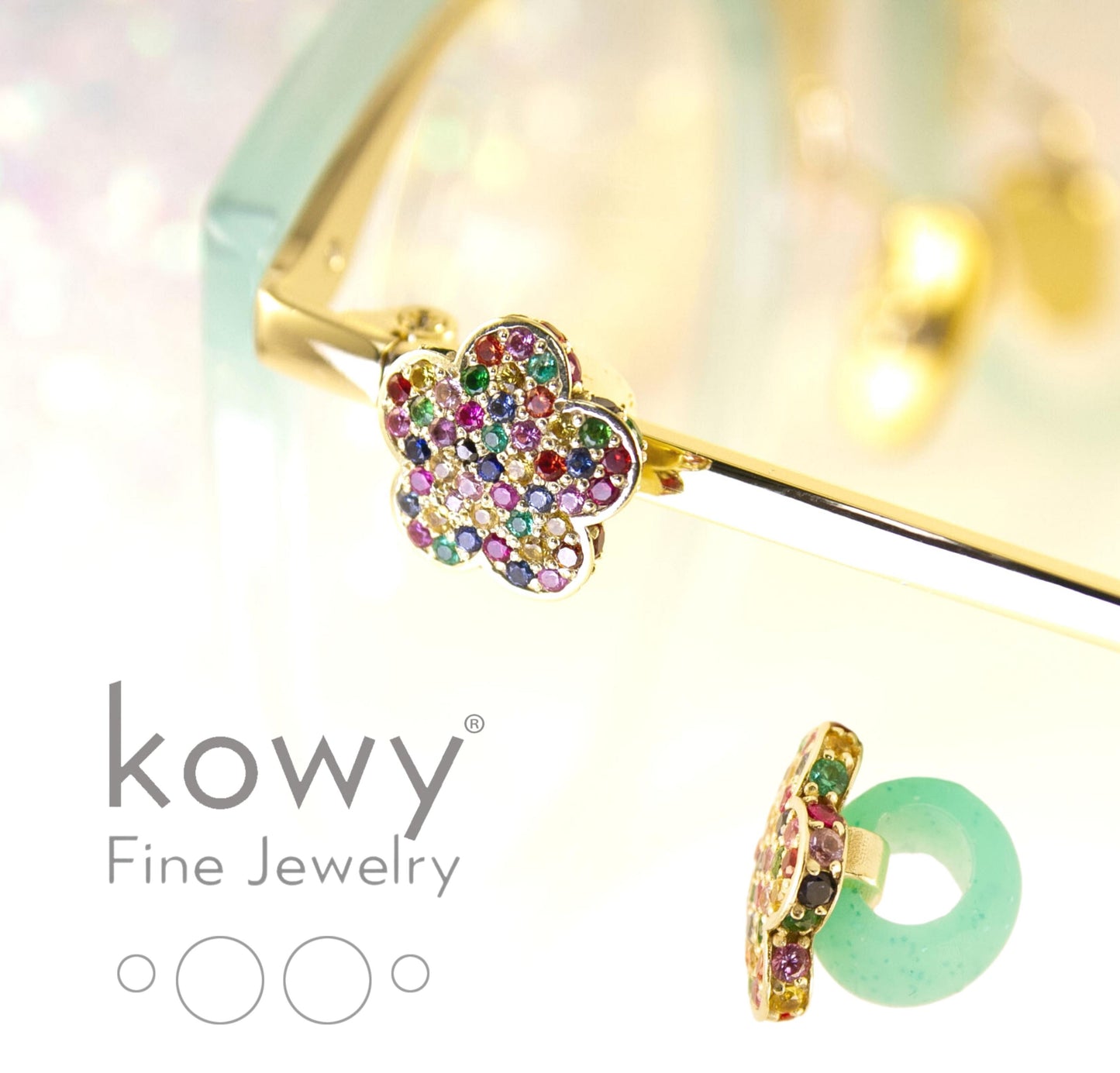Kowy® Blóm Pieno di Pietre Green Gold & Sapphires